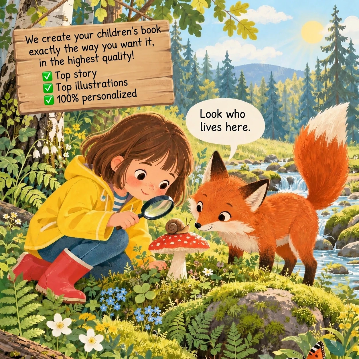 Children's book illustration with a fox: We create your children's book exactly the way you want it