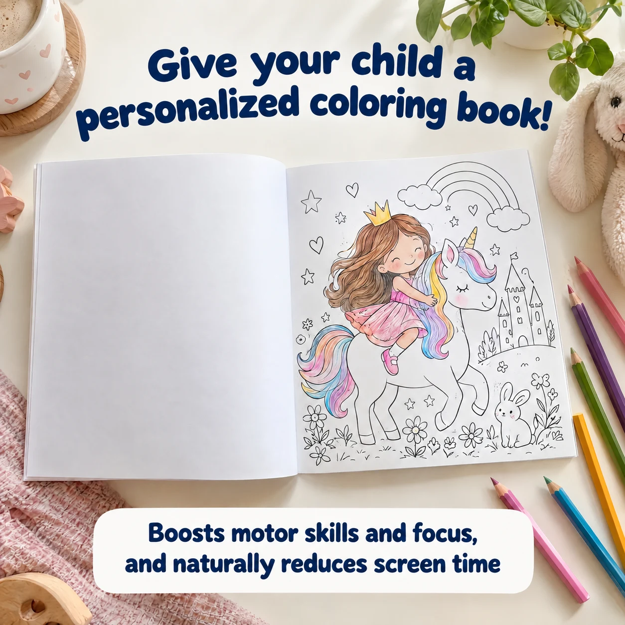 Give your child a personalized coloring book: boosts motor skills and focus and naturally reduces screen time
