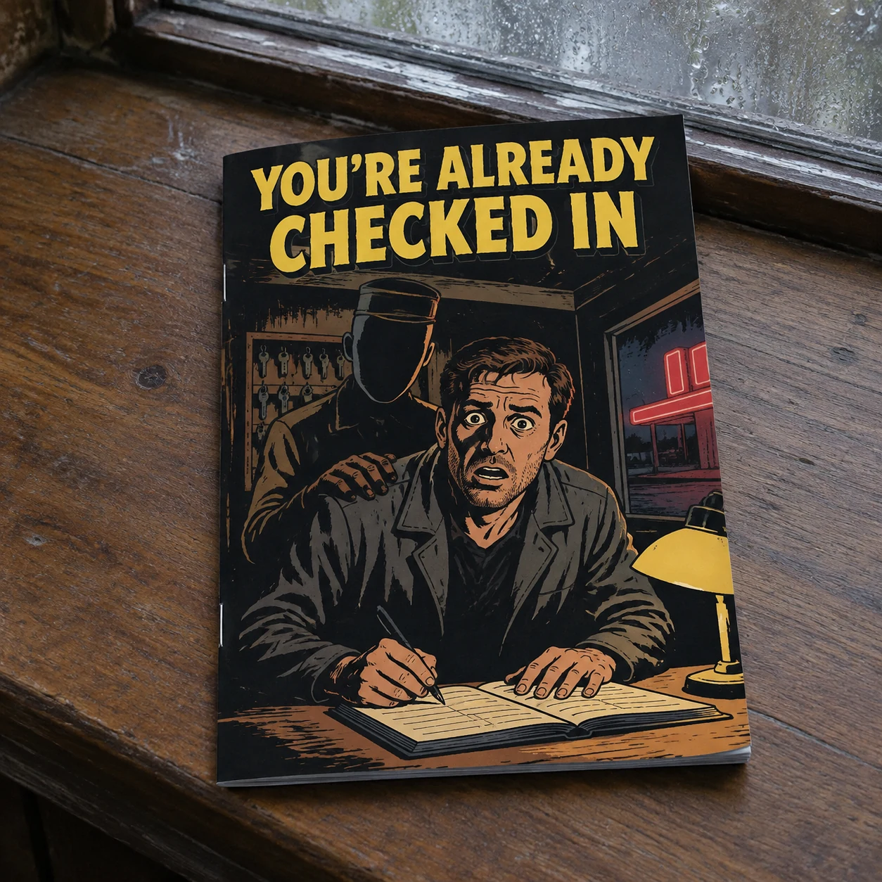 Printed comic You're Already Checked In with page edges and staples